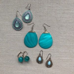 Random assortment of teal blue earrings